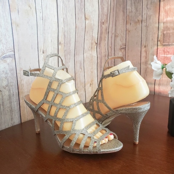 NWOB Steve Madden Saedee Gold Glitter Cage Heels - Picture 2 of 7